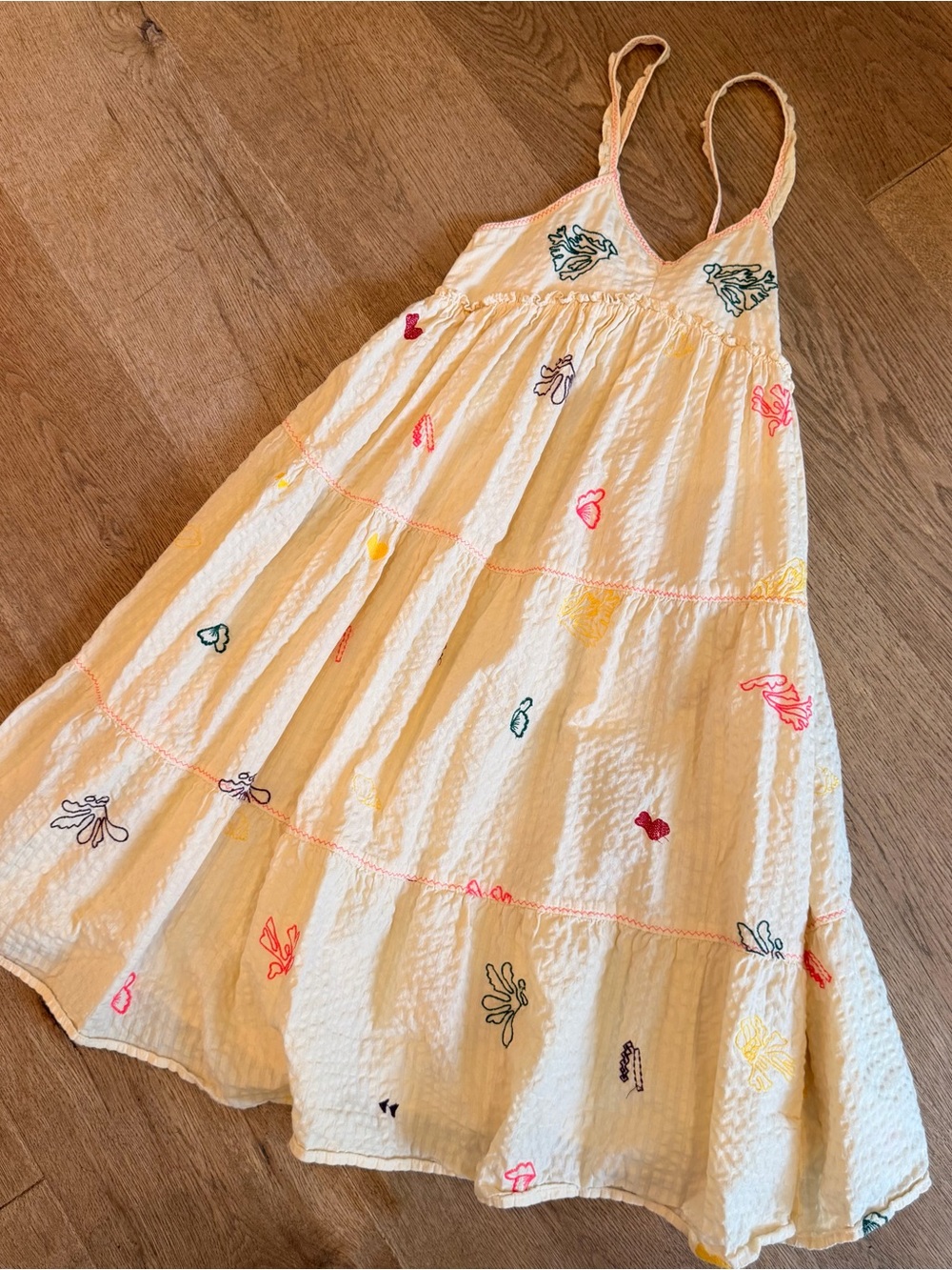 Zara Cream Tiered Sundress with Multi-Color Embroidery